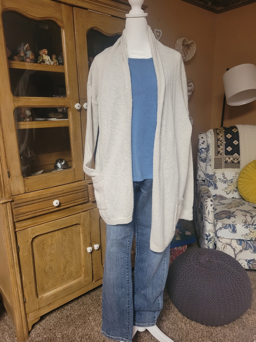 AKINI 100% Cotton Oatmeal Open Front Cardigan Sweater Size M